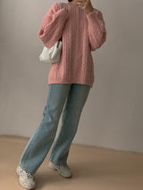 WOOL CABLE LOOSE KNIT(BEIGE, PINK, GREY 3COLORS!) (6653210689654)