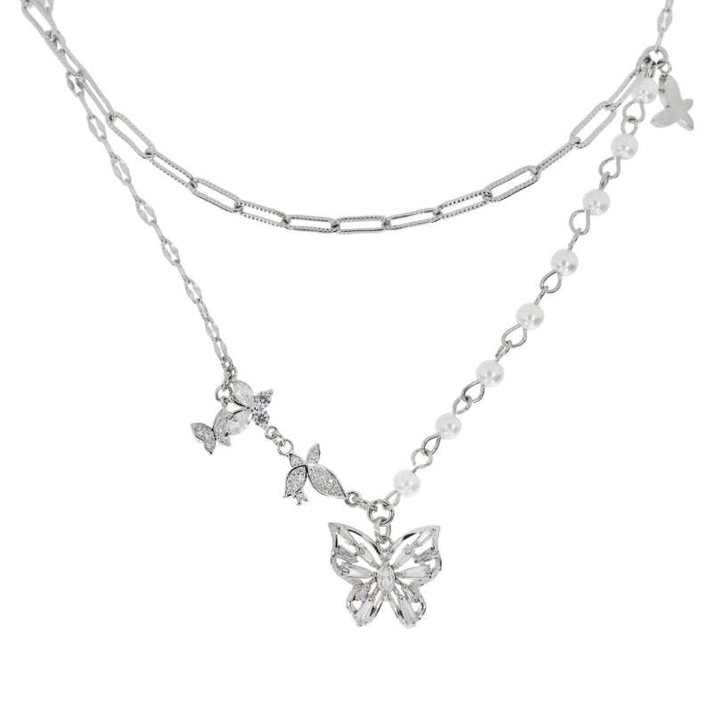 バタフライガーデンクリップパールネックレス/Butterfly Garden Clip Pearl Necklace