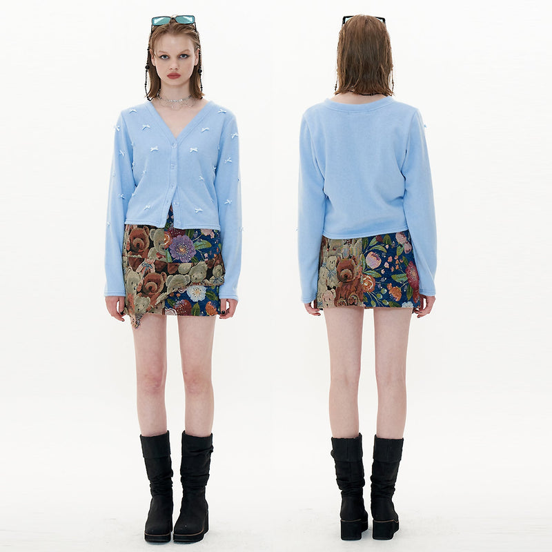 ジャカードスカート / Jacquard Skirt [Blue_Bear+Flower]