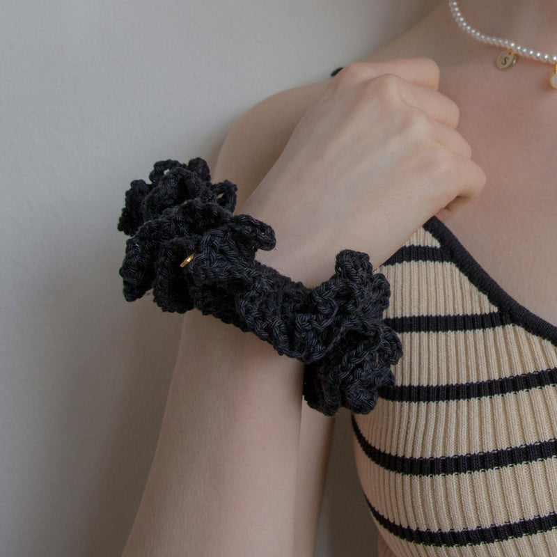 ハンドメイドクロシェニットシュシュ/Handmade crochet knitted scrunch (4colors)
