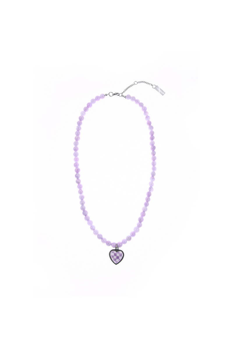 パープル チェッカード ハート ネックレス / Purple Checkered Heart Necklace