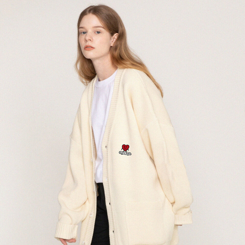[UNISEX] Heartboard embroidered knit cardigan (6658483126390)