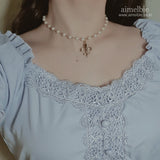 フリュデリスパールチョーカー / Fleur De Lis Pearl Choker Necklace  - Gold