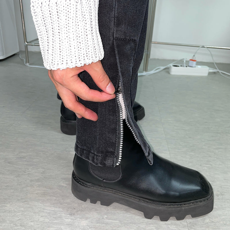 Side Zipper Boots-Cut Denim (6580854095990)