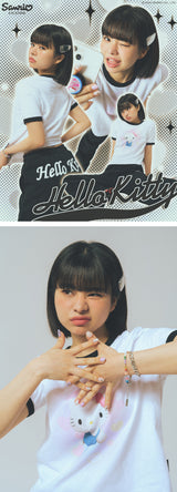 acme de la vie / Sanrio HELLO KITTY 3D ARTWORK MIDDLE CROP SHORT SLEEVE T-SHIRT BLACK