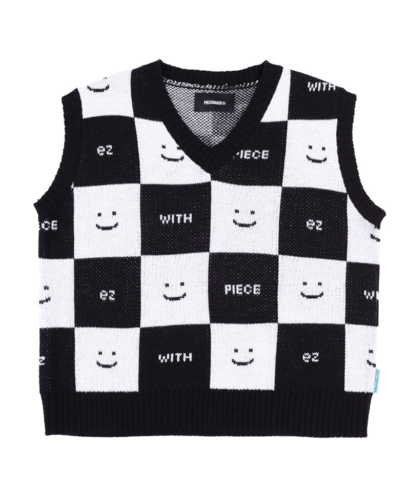 [EZwithPIECE] CHECKERBOARD KNIT VEST (4COLORS) (6563170353270)