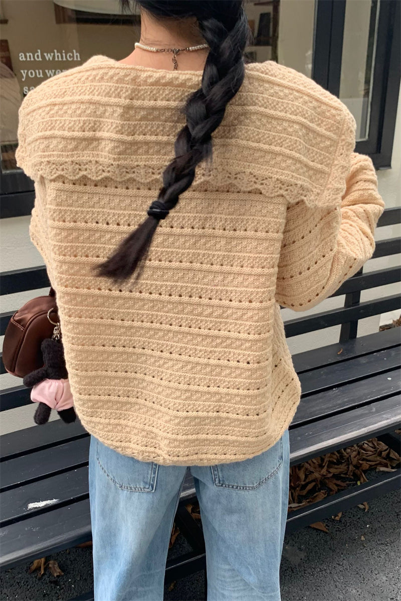 Cozy lace collar knit cardigan