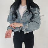 オーバーフィットクロップドジーンズジャケット / According to your mood [Removable hood!] Over-fit cropped jeans jacket