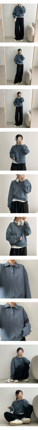 ブテンボタンカラーショートクロップスウェットシャツ/Buten button collar short cropped sweatshirt