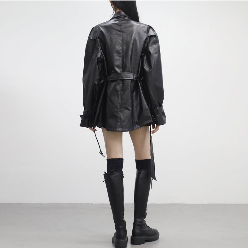 カリーヌベルトレザージャケット / Kaline belted leather jacket