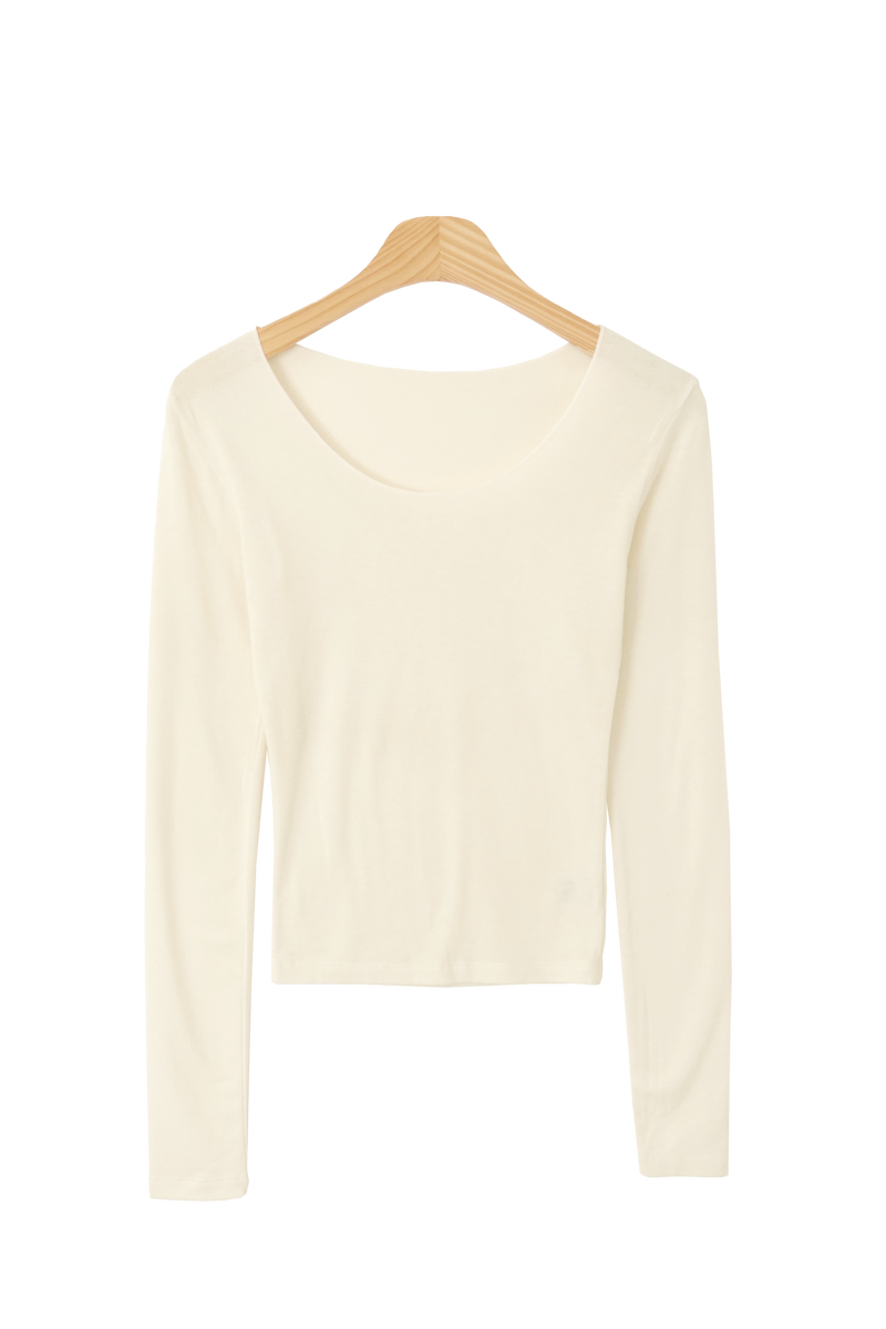 Roen Deep U-Neck Spring Slim Long-Sleeved T-shirt (3 colors)