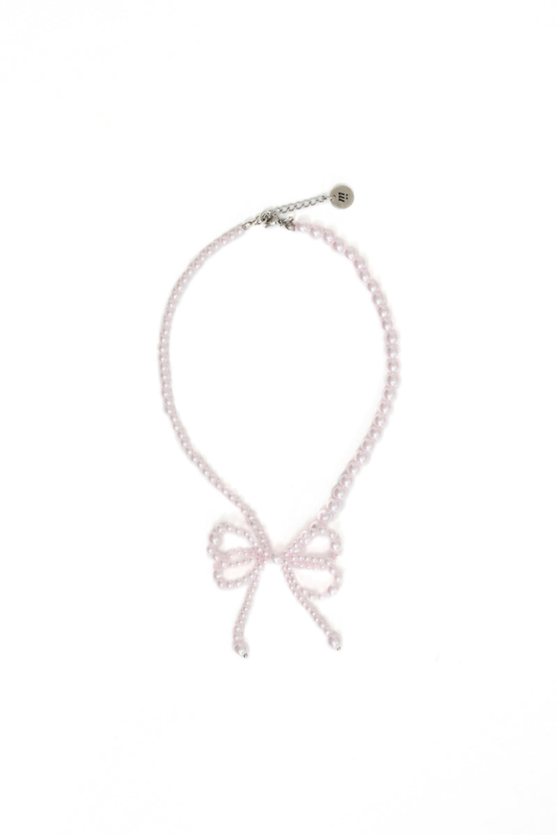 RIBBON PEARL NECKLACE BABY PINK