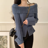 スリットコルゲーティッドオフショルダーニット / [4color] slit corrugated off-shoulder knit