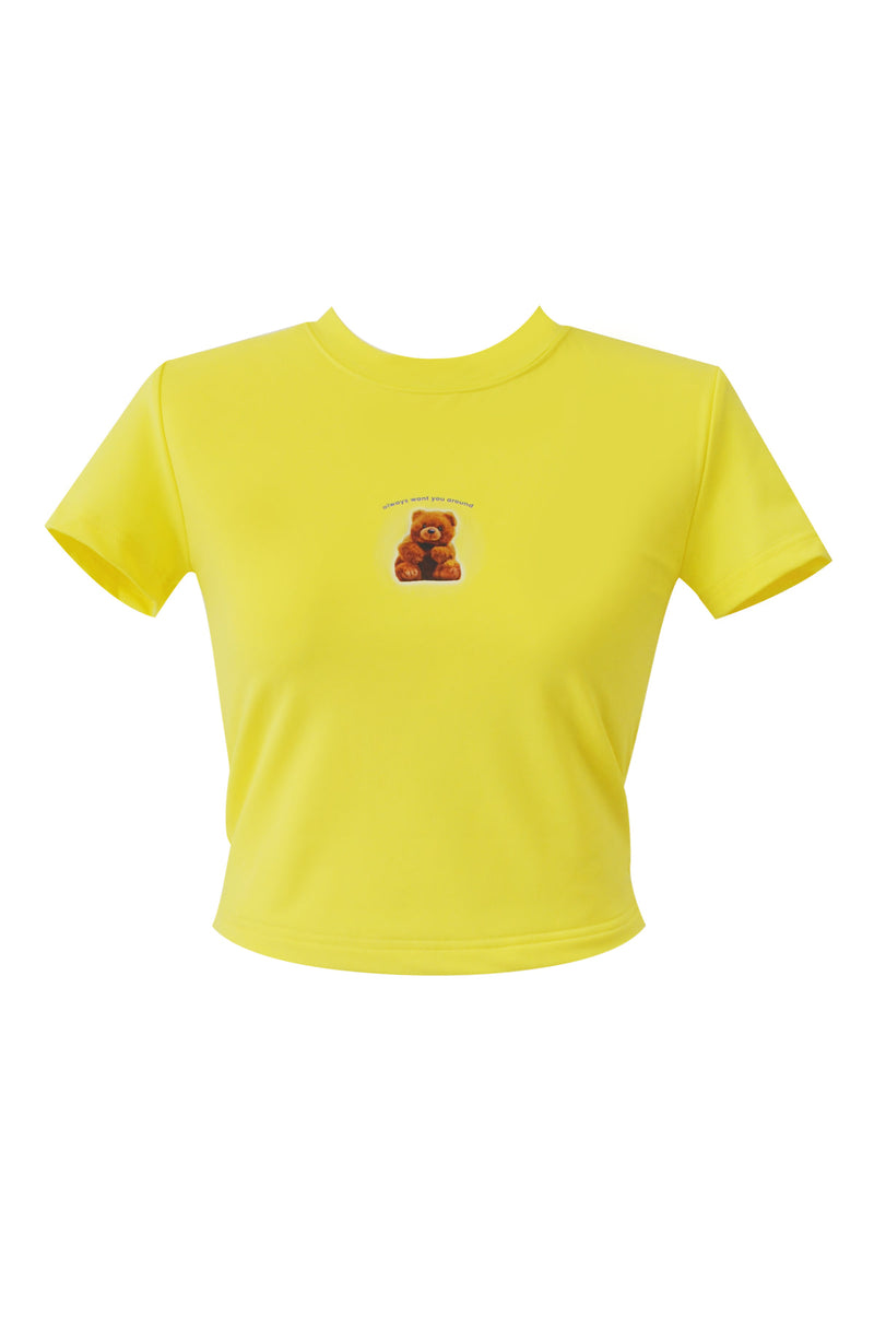 90sベアクロップスパンショートスリーブTシャツ/90s bear crop span short sleeve t-shirts (yellow)