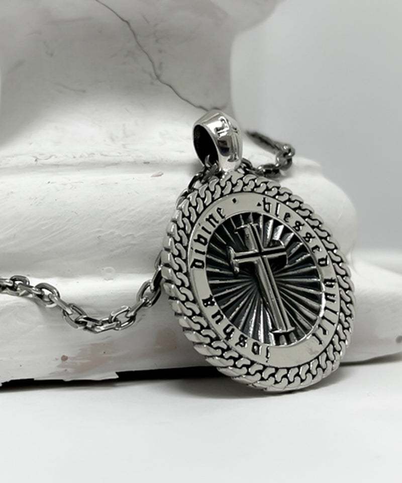 [BLESSEDBULLET]cross medal chain necklace_silver925 (6584684216438)
