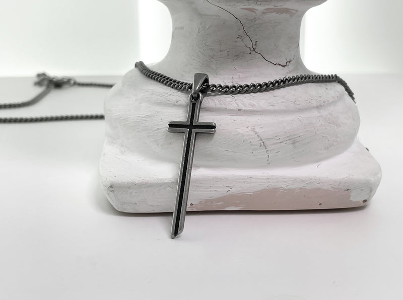 [BLESSEDBULLET]classic chain cross necklace_vintage silver (6563044687990)