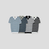 ストライプサマーカラーショートT / stripe summer collar short T (4color)