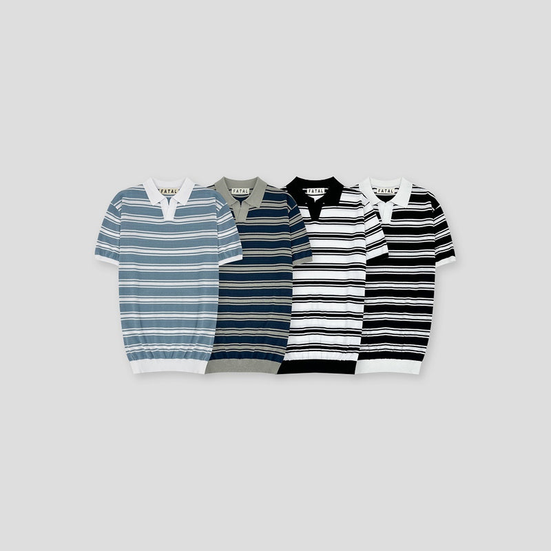 ストライプサマーカラーショートT / stripe summer collar short T (4color)