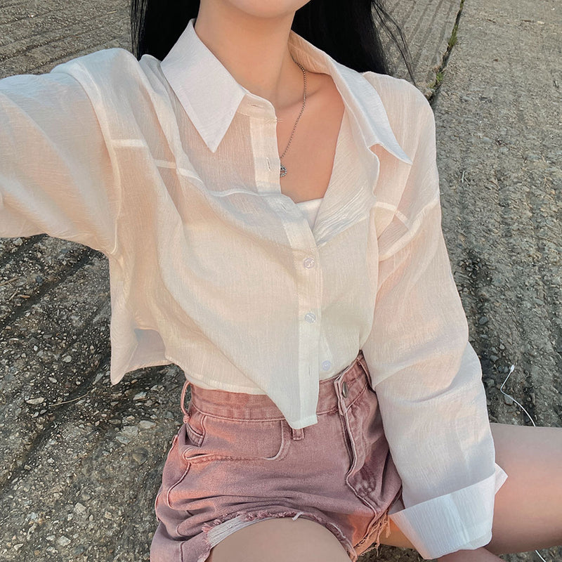 [Bellide made] See-through cropped shirt with summer slits