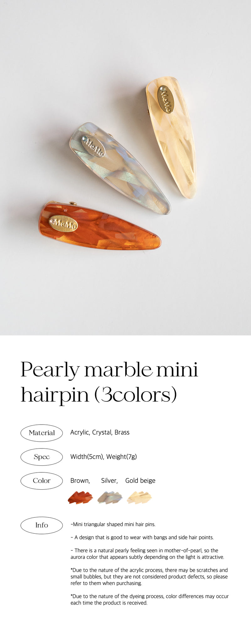 Pearly marble mini hairpin (3colors)
