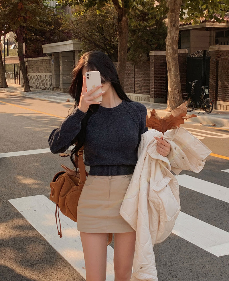 [BELLIDE MADE]Moment rag and raglan cropped knitwear
