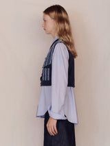 Denim Patched Fleece Vest (Blue)