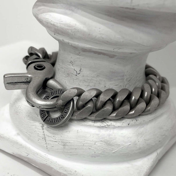 ヴィンテージ シルバー カーブ チェーン リンク ブレスレット / [BLESSEDBULLET]vintage silver curve chain link bracelet_13mm