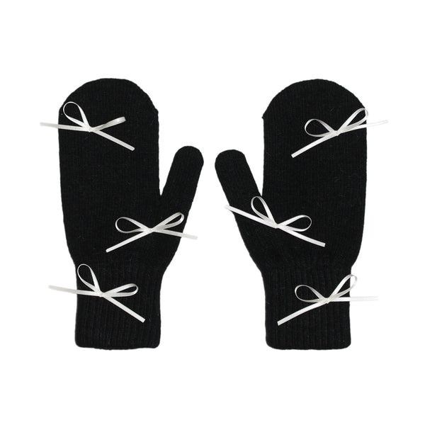 リボン アンゴラ ミトン グローブ / ribbon angora mitten (black)