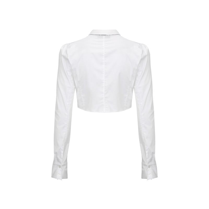 ネクタイチェーンクロップシャツ/0 1 necktie chain crop shirt - WHITE