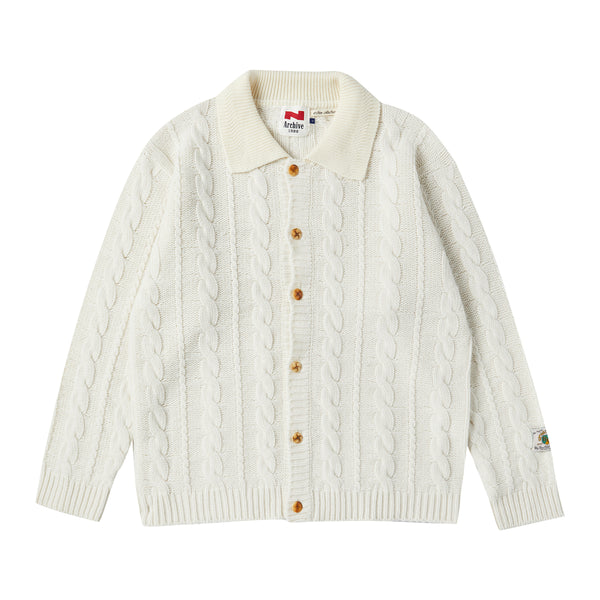[COLLECTION LINE] ARCHIVE VINTAGE LABEL ROUGH CABLE CARDIGAN IVORY