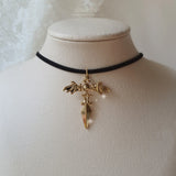Angelic Sword Cross Choker Necklace - Gold Color
