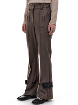 LEATHER STRAP TAILORED PANTS (BROWN) (6654710022262)