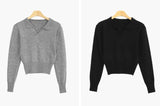 Bazil Spring Cashmere Collar V-neck Cropped Knitwear (4 colors)