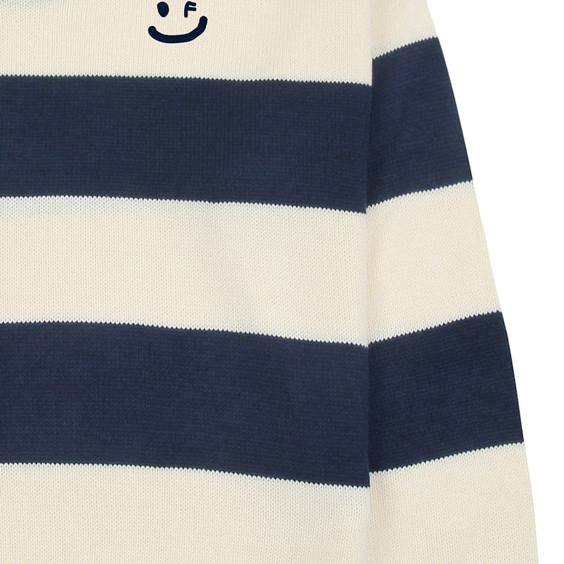 [UNISEX] Drawing smile striped collar knit