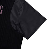 レザースリーブケーブルニットセーター/[UNISEX] Leather-Sleeve Cable-Knit Sweater (Black)