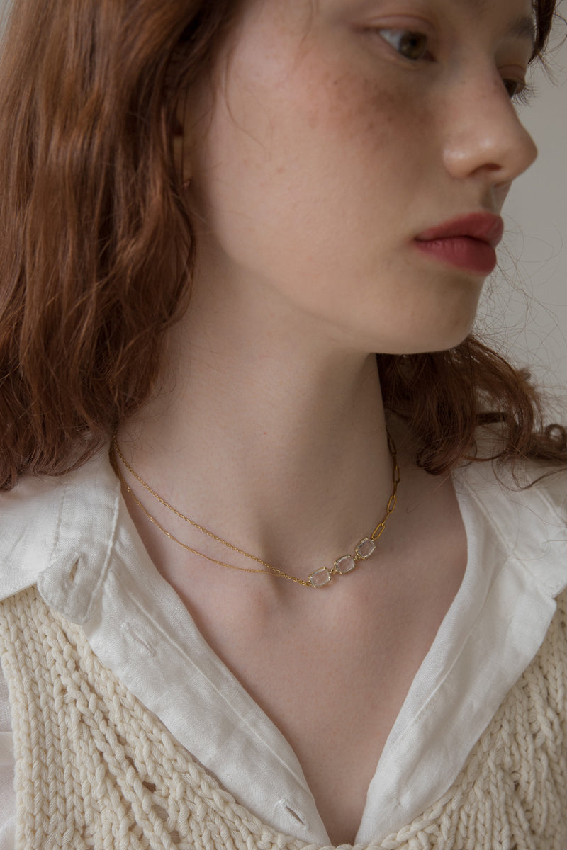 クリスタルペンダントウィズバリアスチェーンネックレス/Crystal pendant with various chain necklace