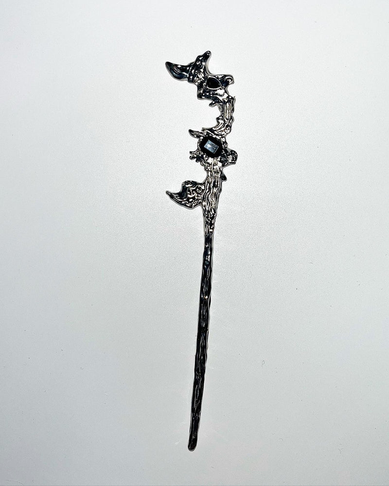 シルバーブラックキュービックジオメタリーオーナメンタルヘアピン / Silver black cubic geometry ornamental hairpin
