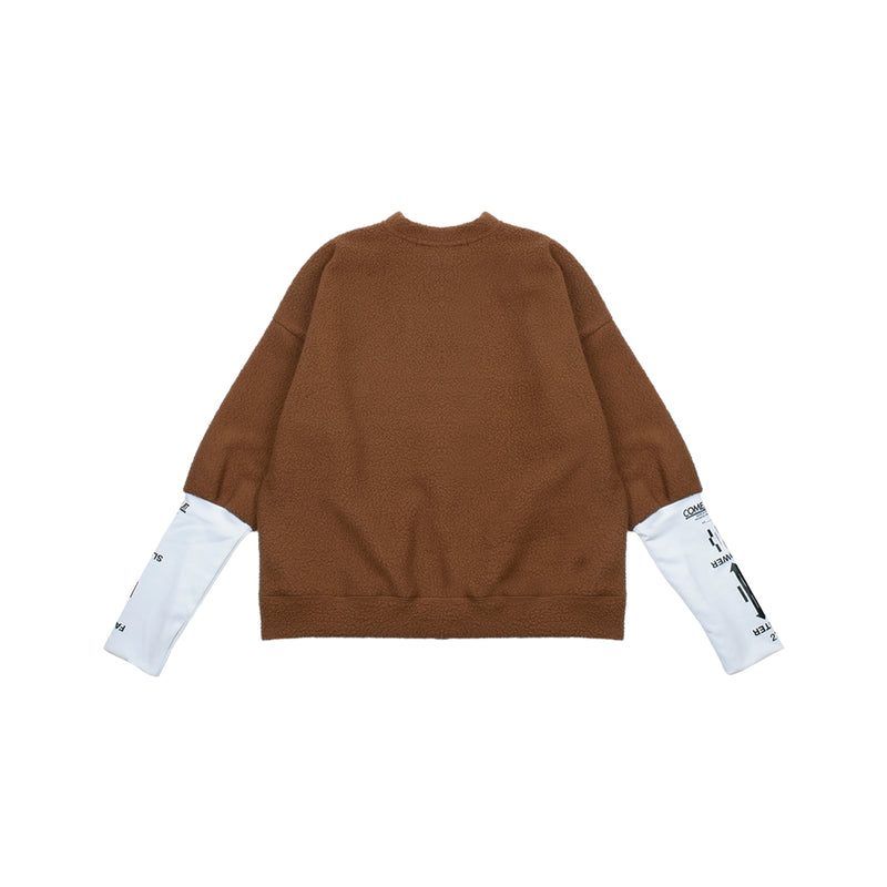 [UNISEX] Arm-Warmer Fleece Pullover (Brown) (6655989612662)