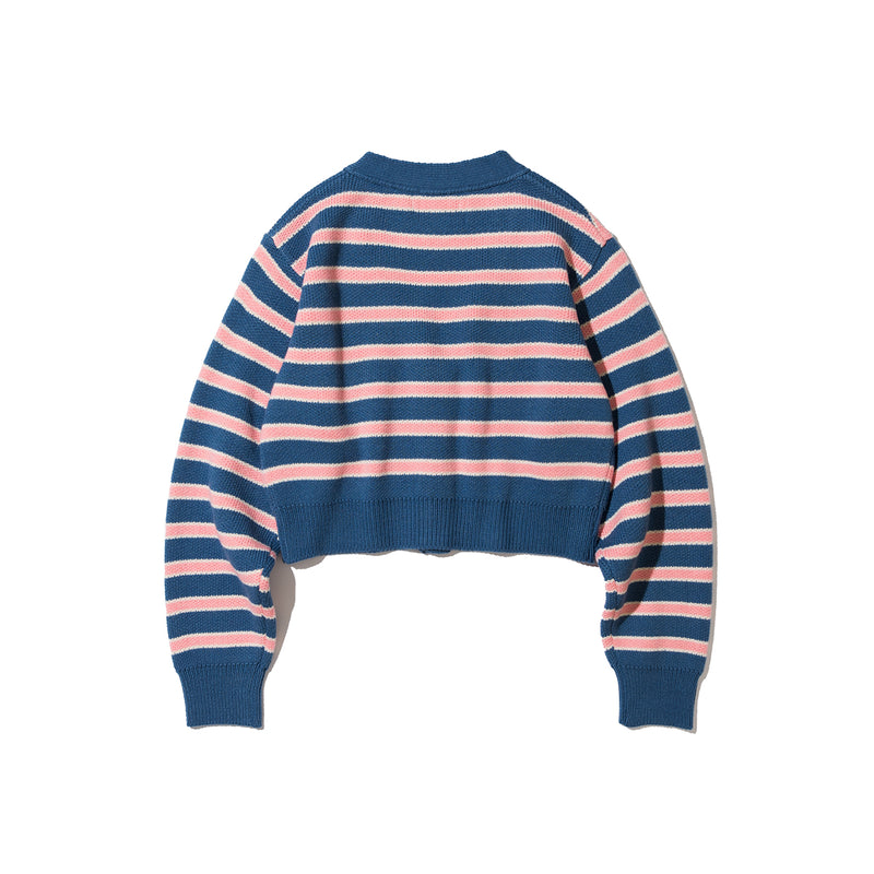 Stripe jacquard Knit Cardigan [BLUE] (4628803518582)