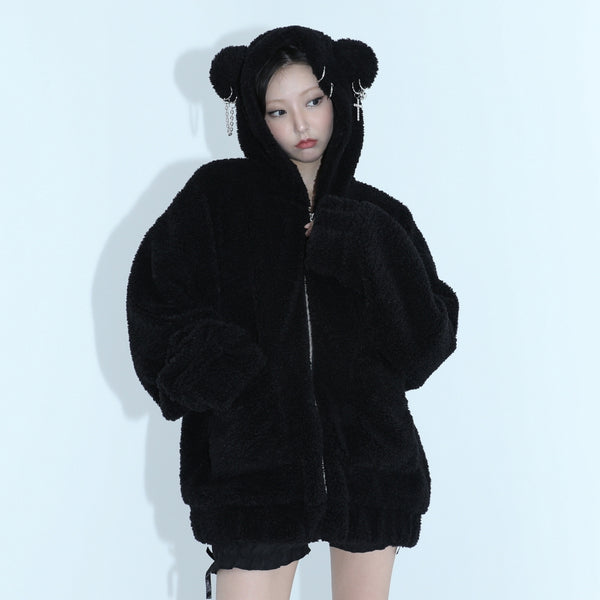 0 2 punk bear fleece jacket - BLACK
