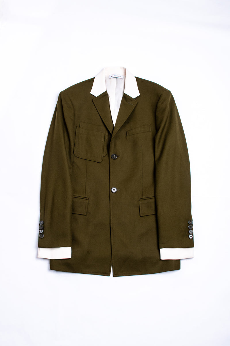 Olive Green Sleeve Layered Jacket (6635881758838)