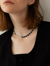スクエアチェーンネックレス / Black square chain necklace - silver