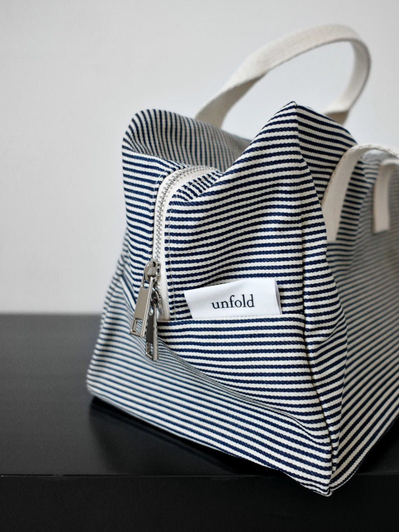 Stripe boston bag (navy) - Medium