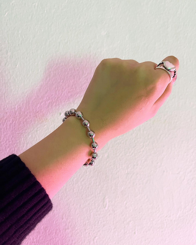 シンプルティックシルバーボールチェーンブレスレット/Simple thick silver ball chain bracelet