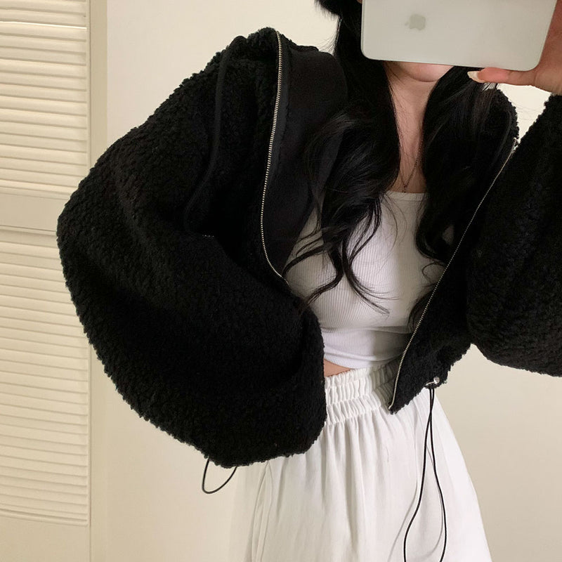 ポグルクロップドフーデッドジャンパー / [Hair bunching, hair loss x] Poggle cropped hooded jumper