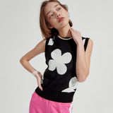 Flower Knit vest [Black] (6679676354678)
