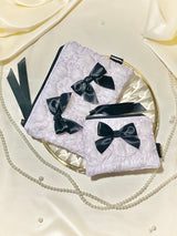 グロッシーオーガンザリボンジップポーチ (S) /Glossy Organza Ribbon Zip-pouch (S/3color)