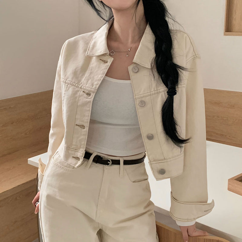 [BELLIDE MADE] creamy cropped cotton jacket