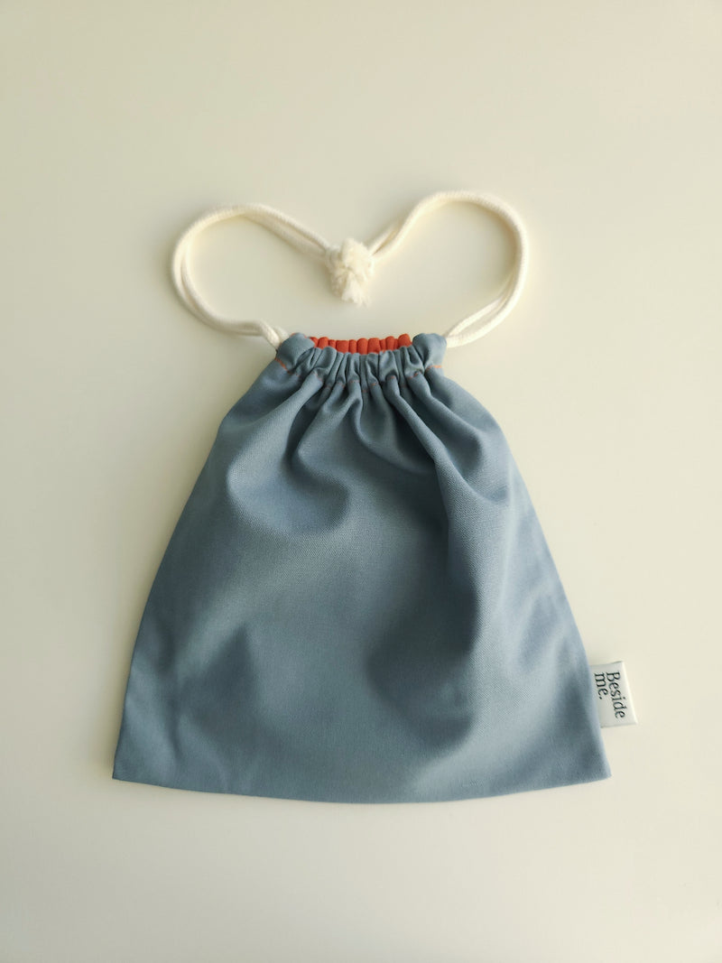 Two tone string pouch - skyblue gray L