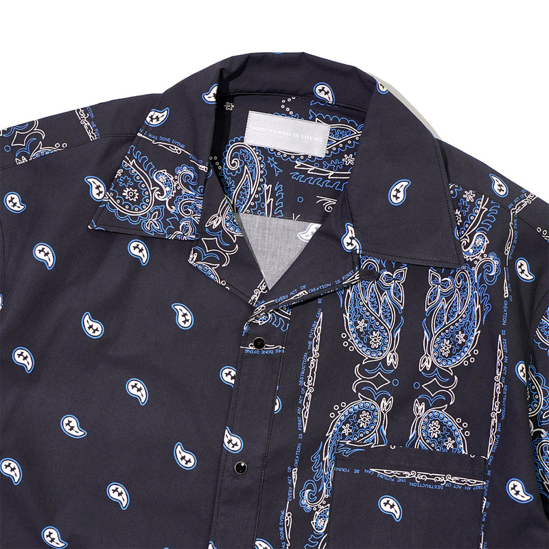 ペイズリー開襟シャツ / Paisley Open Collar Shirts / BLACK BLUE （送料込）- New C's Studio.